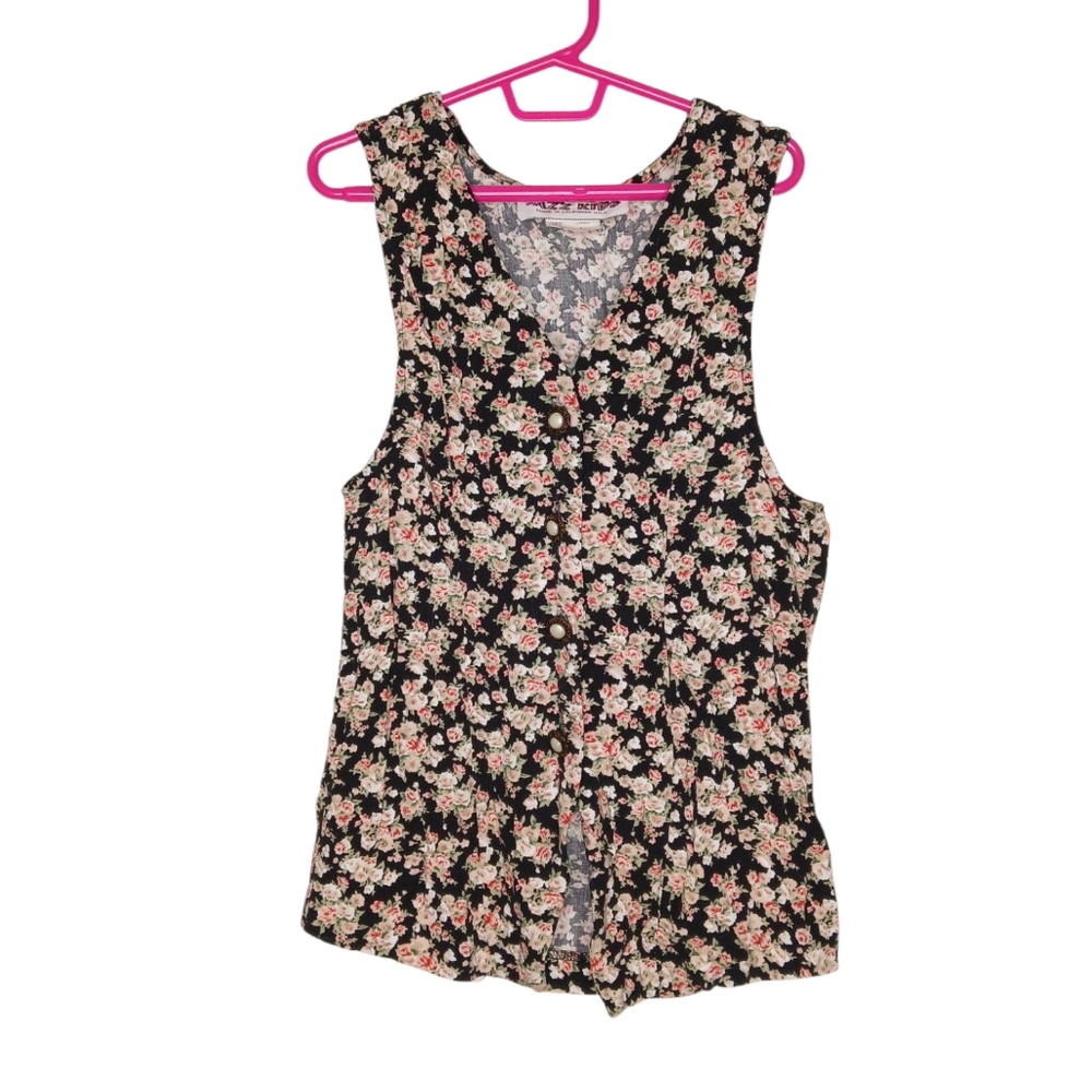 Jazz Kids Vintage Floral Sleeveless Button-Up Blouse